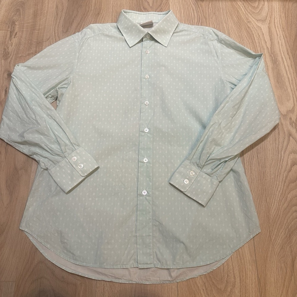 Brioni Shirt Mens XL Blue Classic Dress Long Sleeve Made in Italy Printed Stripe